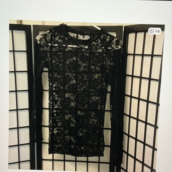 Tops - Black Sheer Lace Long-Sleeve Top